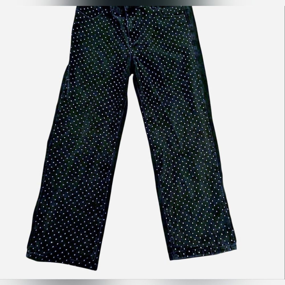Blue Asphalt Y2K Black Wide Leg Rhinestone Jeans Womens Size XL Vintage Glam